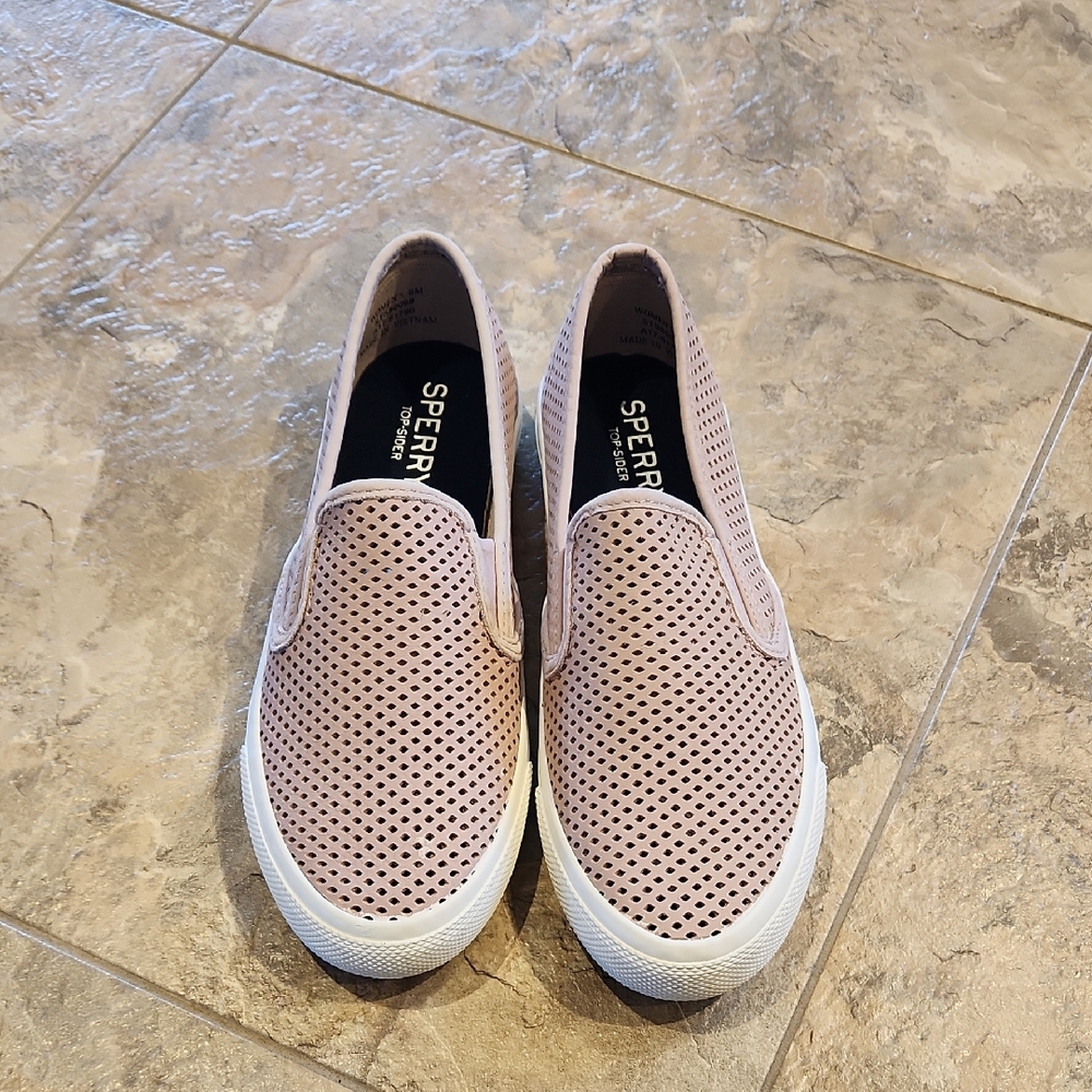 Sperry Seaside Perforated Leather Slip-on Shoes Rose/Pink 8M NWT